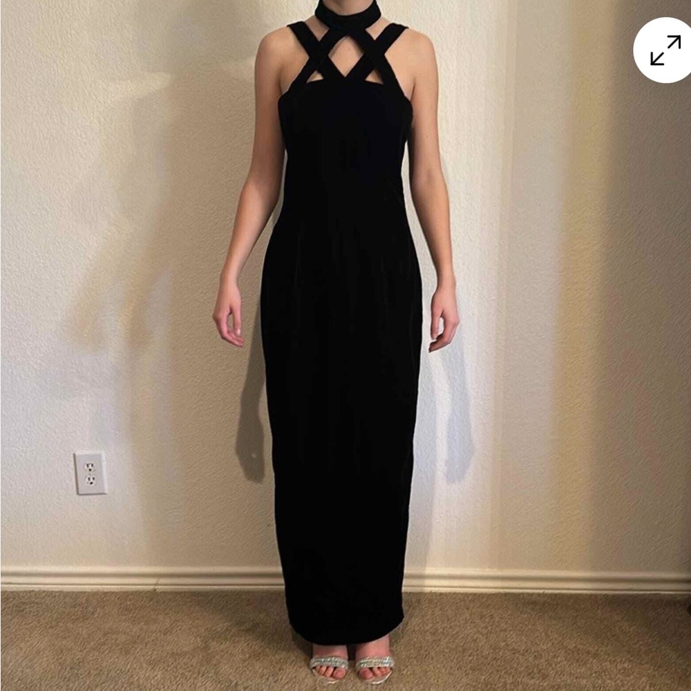 Vintage JESSICA MCCLINTOCK GunneSax blackVelvet Choker Formal evening Gown 11/12